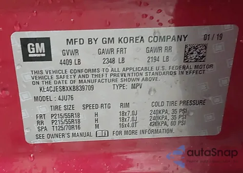 2019 Buick Encore Awd Preferred from USA, damaged, VIN KL4CJESBXKB839709